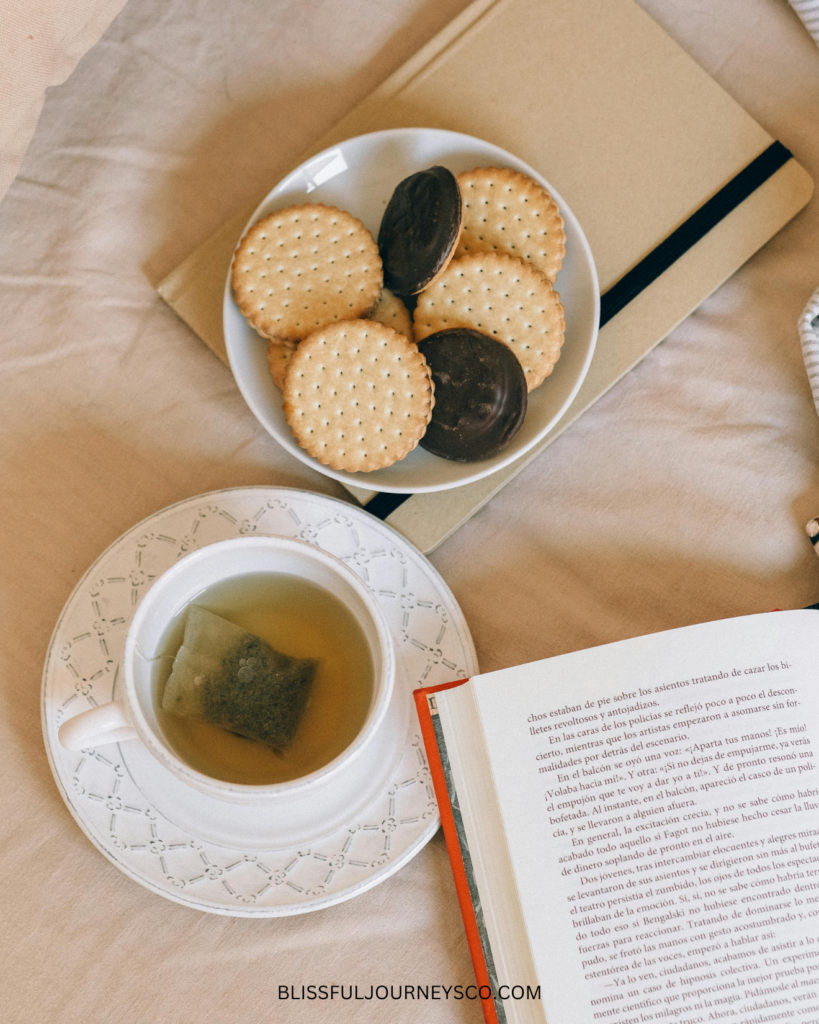 coffee, cookies, office table, wind down routine, evening routine, self care, slow living, how to romanticize your life, romanticize your life, slow down, slow life