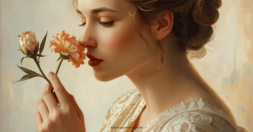 Woman with flowers showcasing feminine energy and grace for Slavic girls' first date rules.